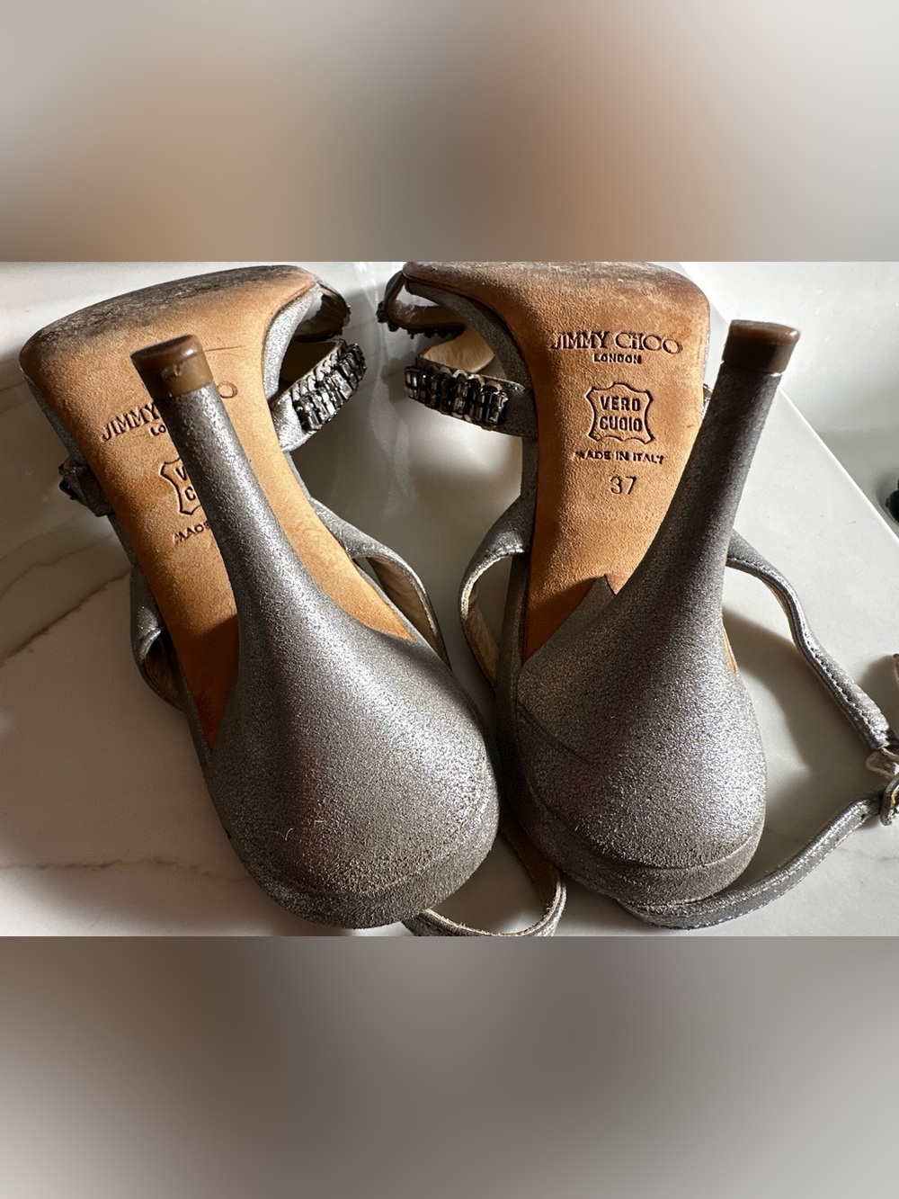 Jimmy Choo Metallic Silver Slingback Heels - Picture 12 of 13